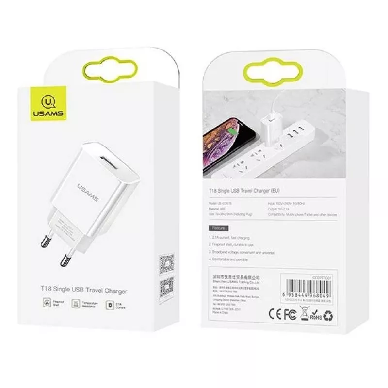 Laadija usams T18 ühe USB-ga 2,1A ainult pea
