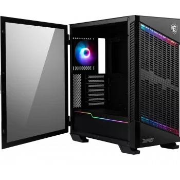 MSI MPG VELOX 100P AIRFLOW Mid Tower mänguri arvutikorpus 'Must, 3x 120mm ventilaator + 1x 120mm ARGB ventilaator, ARGB valgusriba, USB USB-C, 1x karastatud klaas, Center, E-ATX, ATX, mATX, mini-ITX'