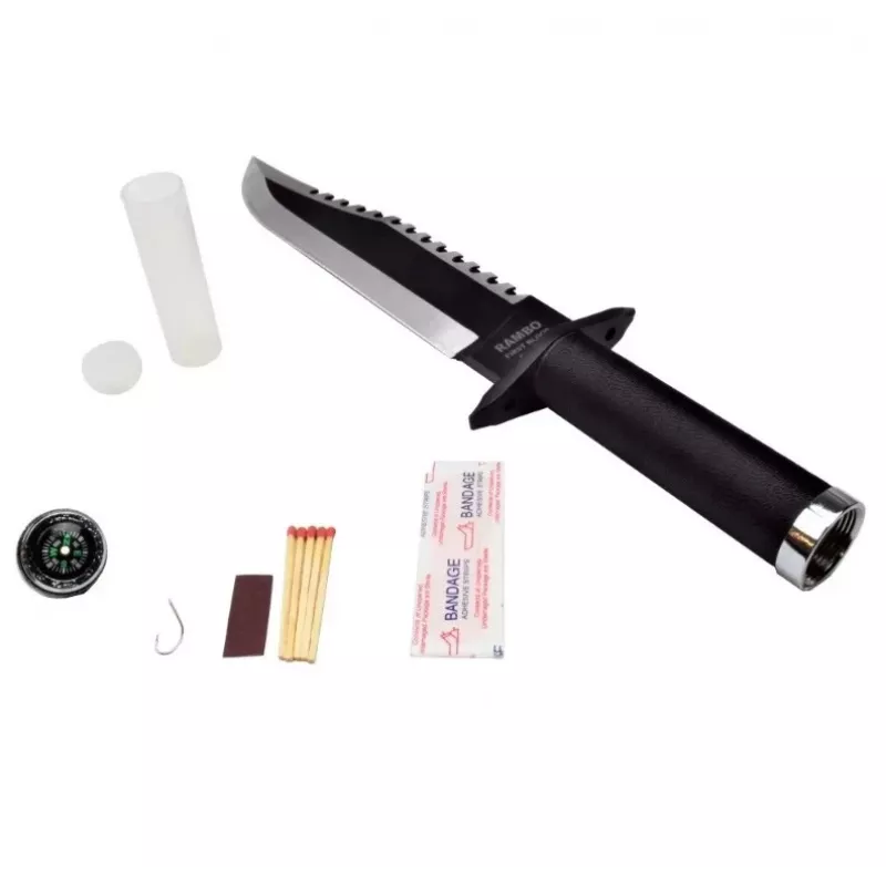 Fikseeritud ellujäämisnuga cinema classic CC-H2 — 400 mm üldpikkus, 250 mm terasest tera, sile ja sakiline, must käepide, kaasas nahast tupp