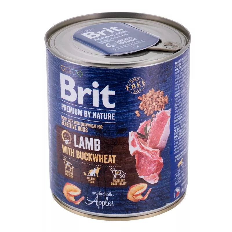 Märg koeratoit Brit Premium by Nature Lamb with Buckwheat 800 g, teraviljavaba, täiskasvanud koerad, purk