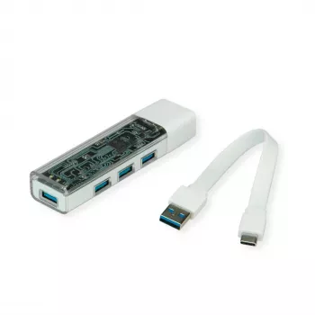 ROLINE mobiilne USB 3.2 Gen 1 jaotur, 4-suunaline, Type A+C ühenduskaabel