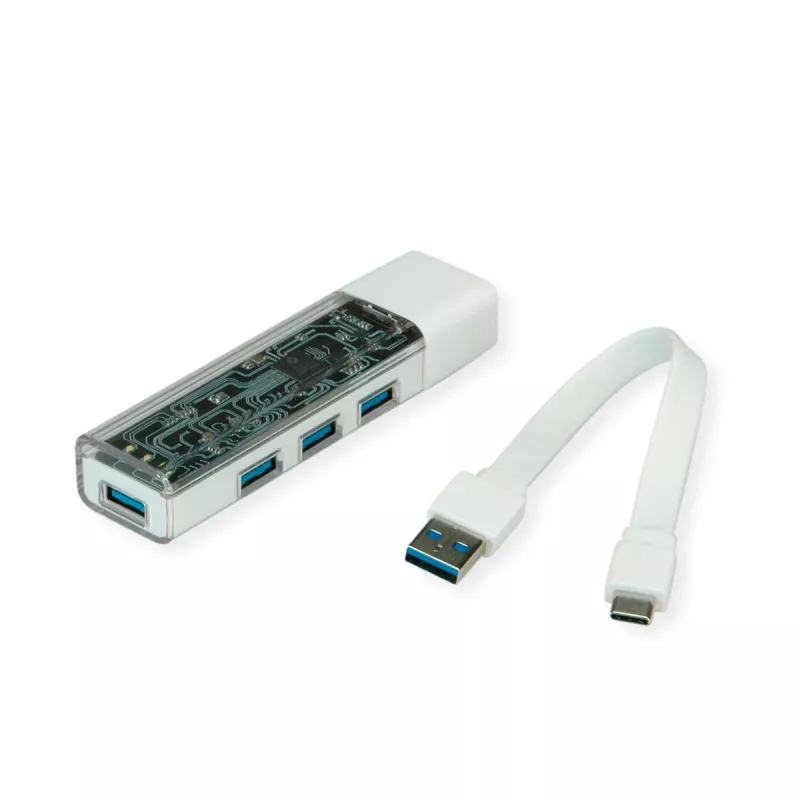 ROLINE mobiilne USB 3.2 Gen 1 jaotur, 4-suunaline, Type A+C ühenduskaabel