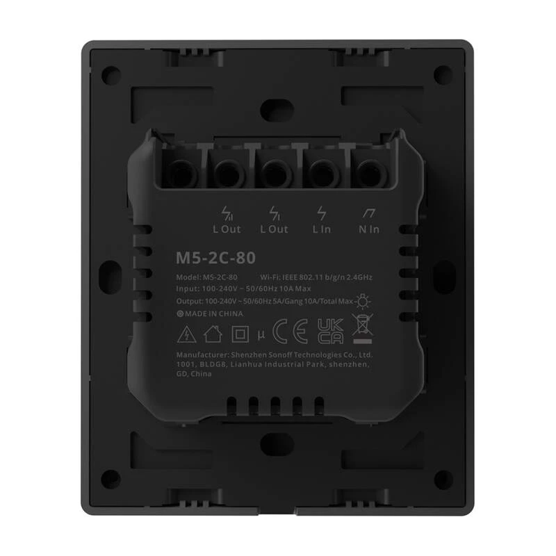 Seina nutilüliti Sonoff M5-2C-80 Wi‑Fi, 2 ahelat, mudel M5-2C-80