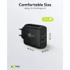 USB-C kahekiirlaadija, PD, GaN, 65 W (must, 1× USB-C, 1× USB-A, Power Delivery)