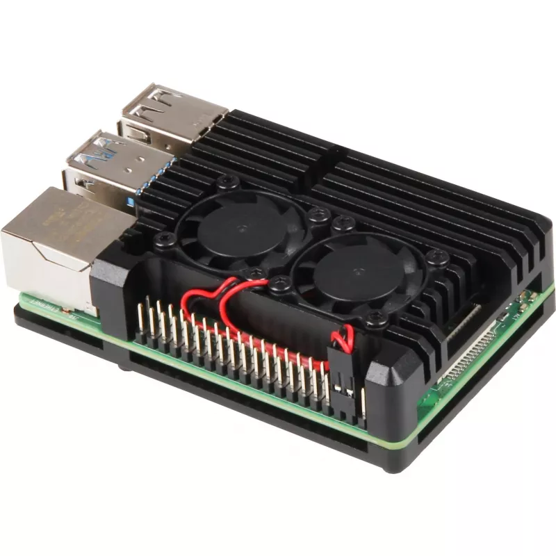 JOY-IT RPI CASE ALU07F - korpus Raspberry Pi 4, Alu, ventilaator, must (RB-ALUCASEP4+07FAN)