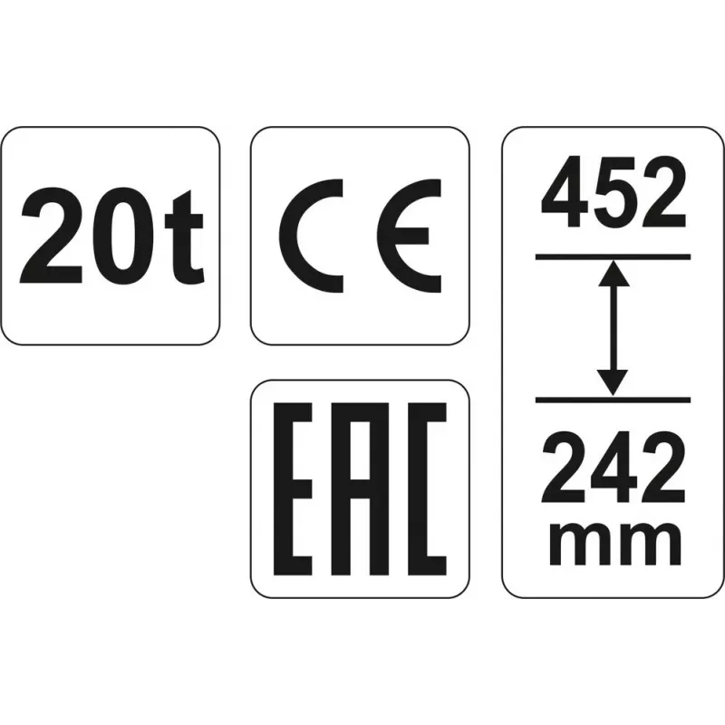 Mehaaniline tungraud YATO YT-17007, 20 000 kg kandevõime, tõsteulatus 24,2–45,2 cm, kolb 150 mm, pea Ø45 mm, kaal 10,5 kg