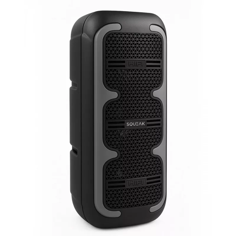 Kaasaskantav stereokõlar SQUEAK SQ1009 — Bluetooth 5.3, 45W RMS, 10 h aku, FM, USB, AUX, LED, 1800 mAh, must