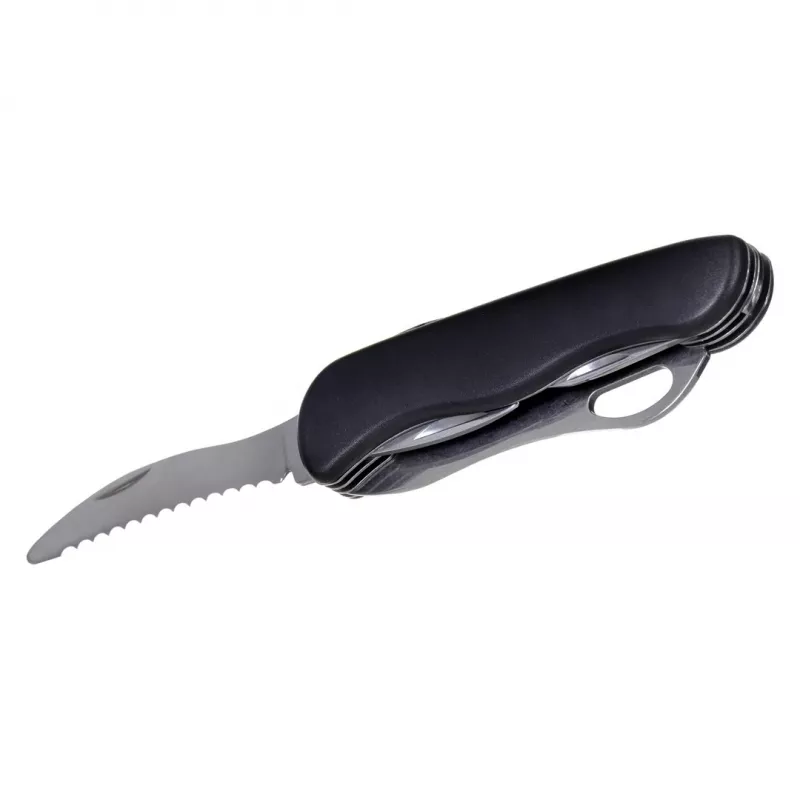 Taskunuga AZYMUT HK20018 — täissuuruses mitmeotstarbeline tööriist, 9 tööriista, 420J2/3CR13 roostevaba teras, kokkupanduna 11 cm, 146 g, nahkümbris, võtmerõngas