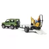 Mängusõiduk BRUDER Land Rover Defender haagise CAT ja mehega