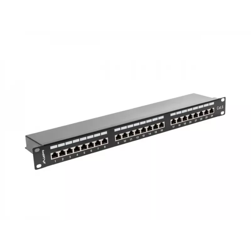 Patch panel 1U LANBERG PPS6-1024-B, 24 pordiga Cat6, metallist, must, 442×114,5×44,5 mm