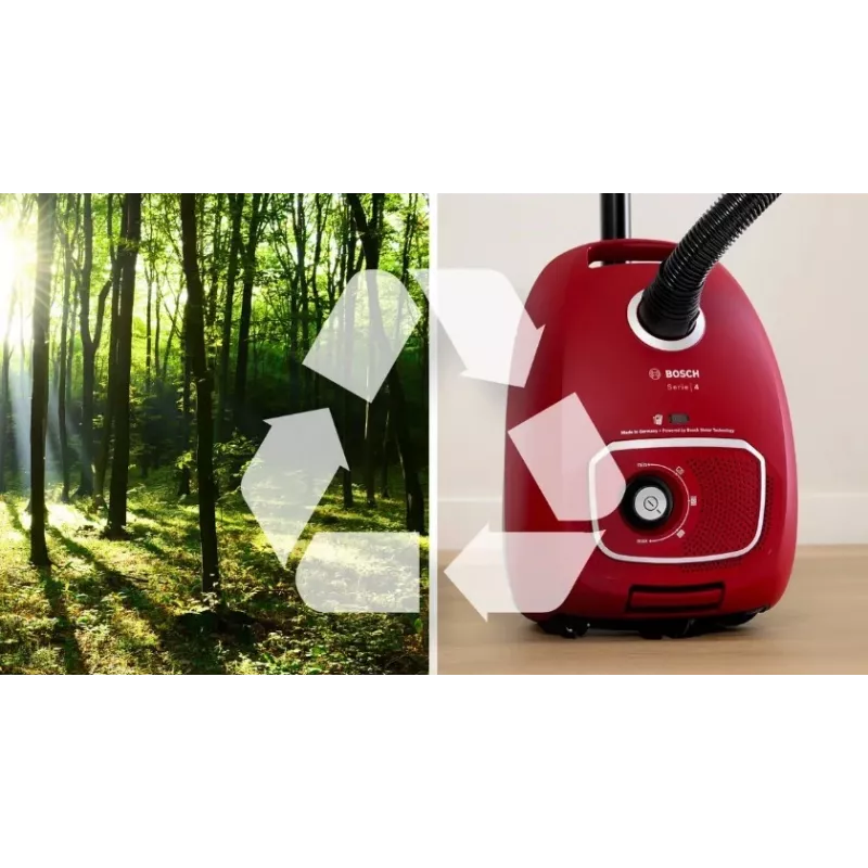 Tolmuimeja Bosch BGB 41RD3H — 600 W, 4 L tolmukott, HEPA filter, 11 m tööraadius, teleskooptoru, punane