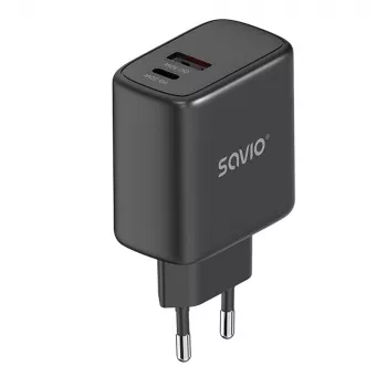 Välistingimustesse mõeldud laadija SAVIO LA-06/B USB USB-C 30W Power Delivery 1x USB-C Must, 5–20V, 3A/9V, 3A/5V, 3A/12V, 2,1A