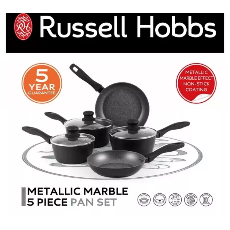 Viieosaline Russell Hobbs pannikomplekt Metallic Marble RH02814EU7 — mittenakkuva kattega, erinevad suurused