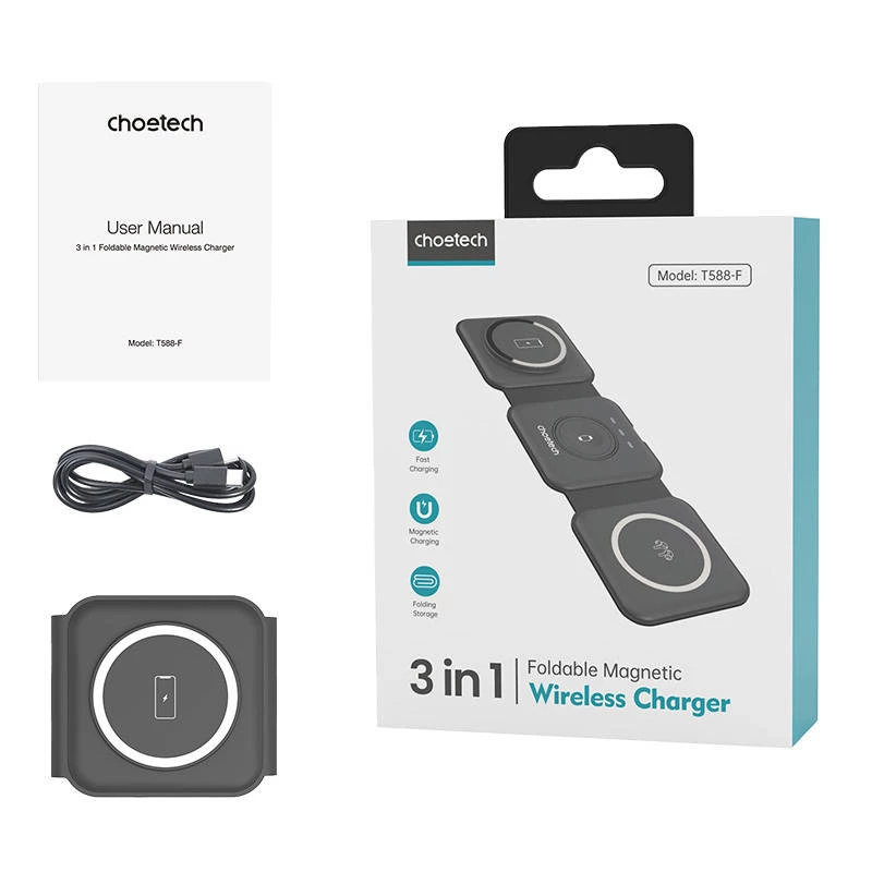 Choetech T588-F 3in1 Magnetiline Juhtmevaba Laadija 15W (must)
