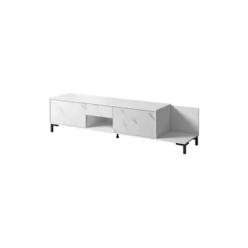 TV-kapp Cama Meble MARMO 2D1S1K, 195x40x47,5 cm, valge matt/marmorvalge pealispind