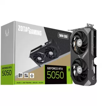 Graafikakaart ZOTAC GeForce RTX 5050 Twin Edge — 8 GB GDDR6, 128-bit, PCIe x8 5.0, kahe ventilaatoriga aktiivne jahutus