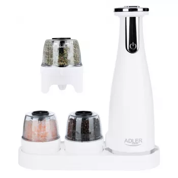 Burri soola- ja pipraveskite komplekt Adler AD 4449W Steel Valge, keraamiline veskikivi, 150 ml, USB-C laetav