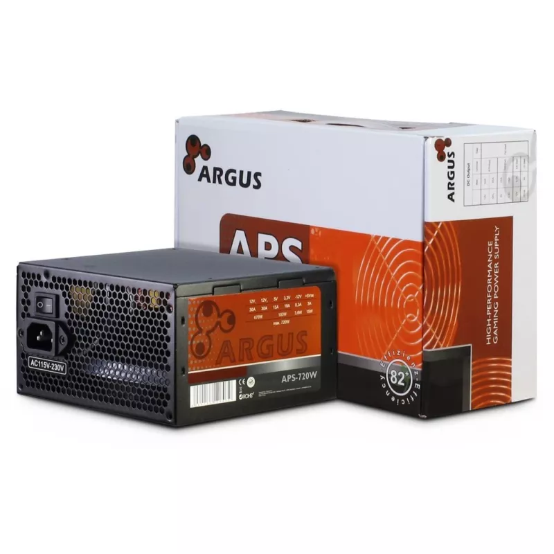 INTER TECH Argus APS-720W - Toiteplokid (115-230 V, 20+4-pin ATX, 47-63 Hz, 12V1,+12V2,+3.3V,+5V,+5Vsb,12V, Active, ATX, must)