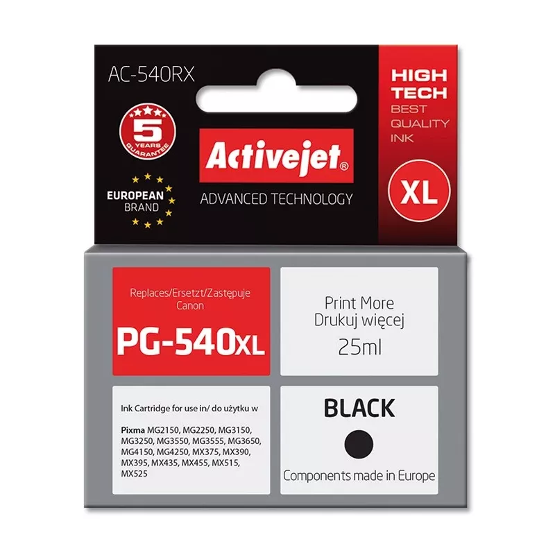 Activejet AC-540RX tindikassett (asendab Canon PG-540XL; Premium; 25 ml; 700 lehekülge, must)