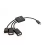 USB OTG kaabel Micro BM -> 2xUSB-AF + BF Micro 13cm