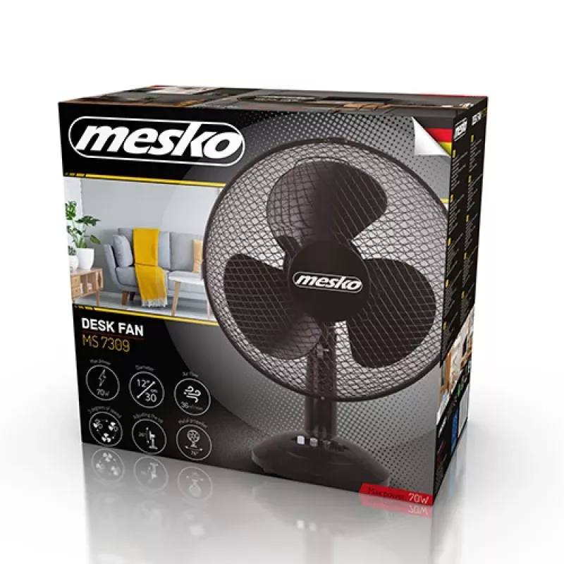 Mesko | Ventilaator | MS 7309 | Lauaventilaator | Must | Diameeter 30 cm | Kiiruste arv 3 | Ostsillatsioon | 40 W | Ei