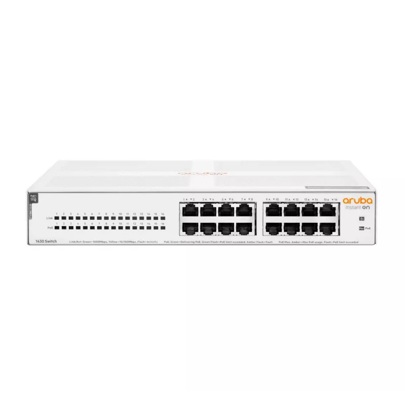 HPE Aruba Networking Aruba Instant On 1430 16G Class4 PoE 124W Haldamatu L2 Gigabit Ethernet (10/100/1000) Toite Etherneti (PoE) kaudu 1U Valge