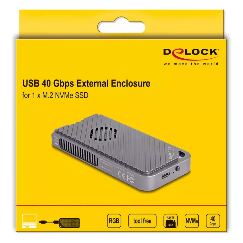 SSD-korpus DELOCK 42025 1 × M.2 jaoks (PCIe, USB4 Gen4, USB-C) Hall, alumiinium