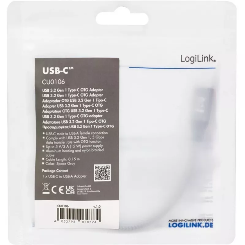 LogiLink USB 3.2 Gen1 USB-C adapter C/M USB-A/F OTG alumiinium 0,15 m