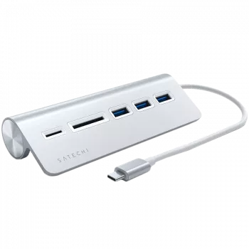 Satechi Type-C Alumiiniumist USB-jaotur ja kaardilugeja, hõbedane, ST-TCHCRS