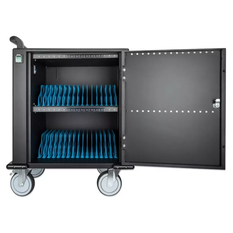 Manhattan iPad kuni 13 tolli, MacBook Air kuni 13 tolli ja Chromebook kuni 14 tolli 32-kohaline USB-C laadimiskäru/kapp, ka teised tahvelarvutid/nutitelefonid (seadmest USB-C kaablini), lahtrid 330x22x235 mm, seadme laadimiskaablid ei kuulu komplekti (soo