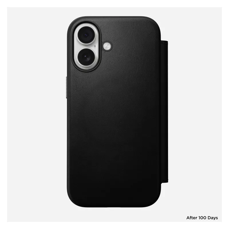 Folio-telefonikott Nomad Modern Leather Folio Apple'ile, mahutab kuni 16 cm (6,3 tolli) ekraane, must