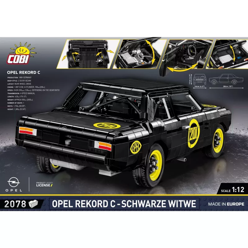 Ehituskomplekt Cobi Opel Rekord C, plastist mudelauto, 2078 tk, vanus 10+