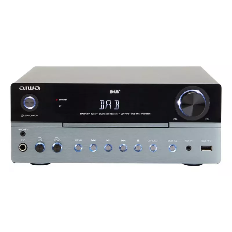 Kodune audiorikrosüsteem Aiwa MSBTU-700DAB — 25 W RMS, DAB+/FM, Bluetooth 10 m, plaadisahtliga CD, LED-ekraan, must/arktiline sinine