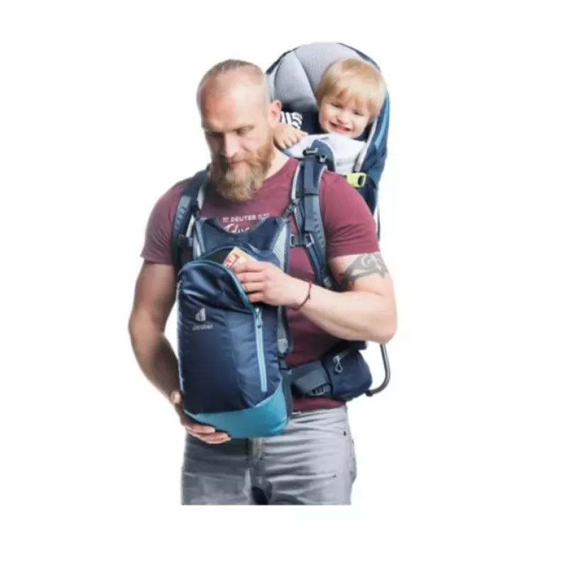 Beebikandur-seljakott Deuter Kid Comfort Pro, sinine, polüamiid, max 22 kg, päikesevari, küljetasku