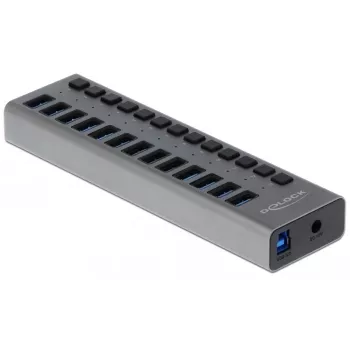 DeLOCK väline USB 5 Gbps jaotur 13 pordiga + lüliti, USB 3.2 Gen 1 (3.1 Gen 1) Type-B, USB 3.2 Gen 1 (3.1 Gen 1) Type-A, 5000 Mbit/s, hall, alumiinium, 1 m