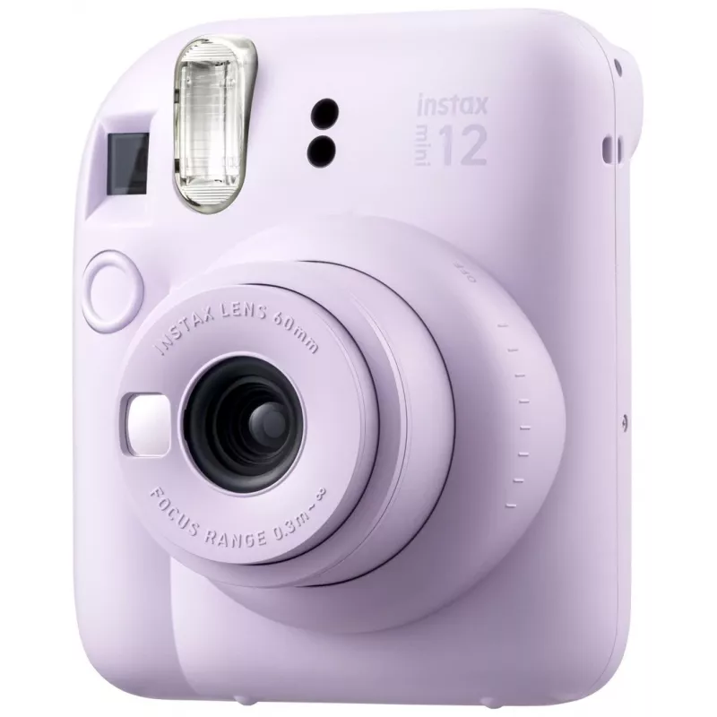 Kiirkaamera Fujifilm Instax Mini 12 lilla — pilt 86×54 mm, film 62×46 mm, 60 mm fookuskaugus