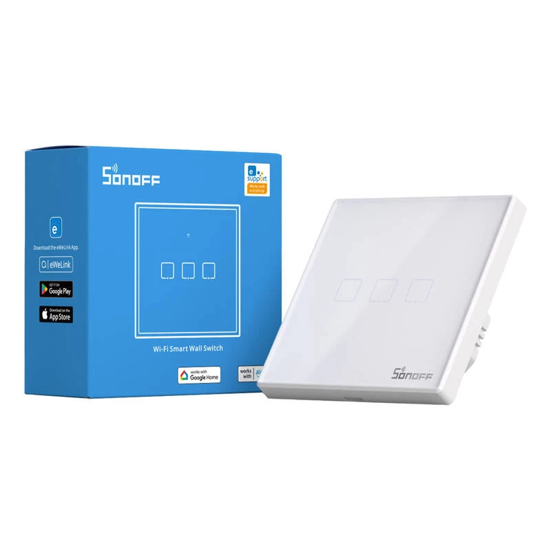 Seinale paigaldatav nutikas lüliti Sonoff T2 EU TX 3-kanaliline Wi‑Fi + RF 433 juhtimine