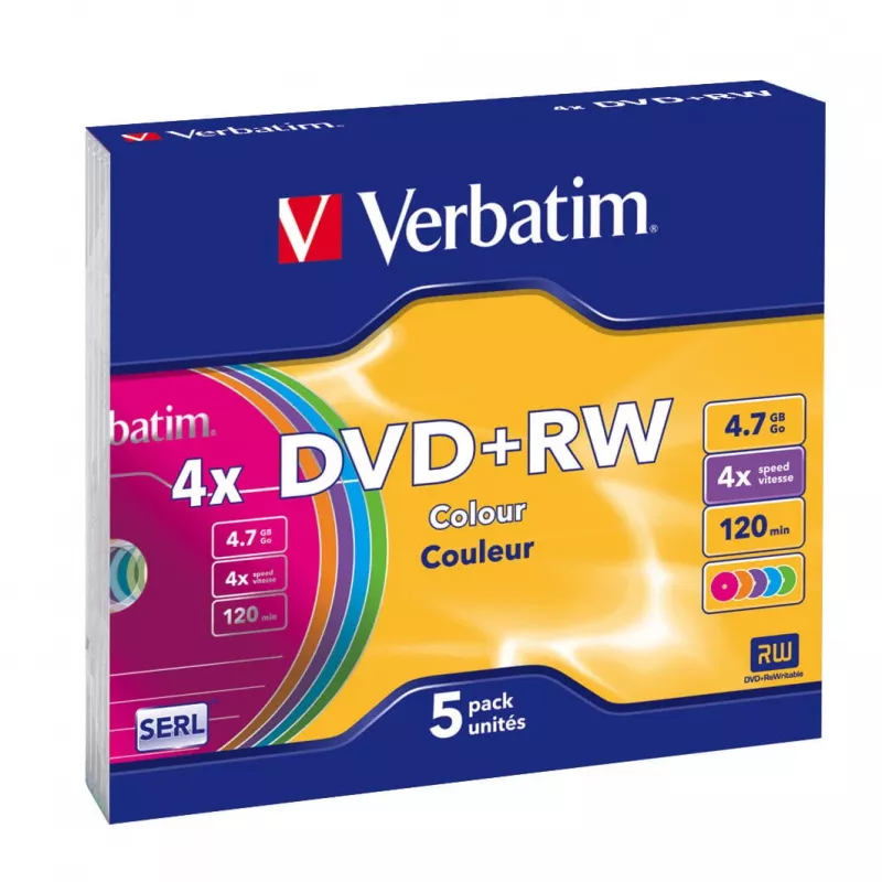VERBATIM 43297 Verbatim DVD+RW õhuke-juveelümbrises 5 tk 4,7GB 4x Värviline