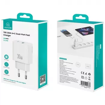 Laadija usams USA001632 30W 1×USB-C 1×USB-A Kiirlaadimine