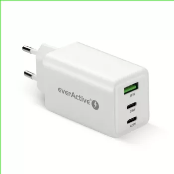 Toiteadapter everActive SQ-655Q 65W, 1×USB-A + 2×USB-C kiirlaadimine