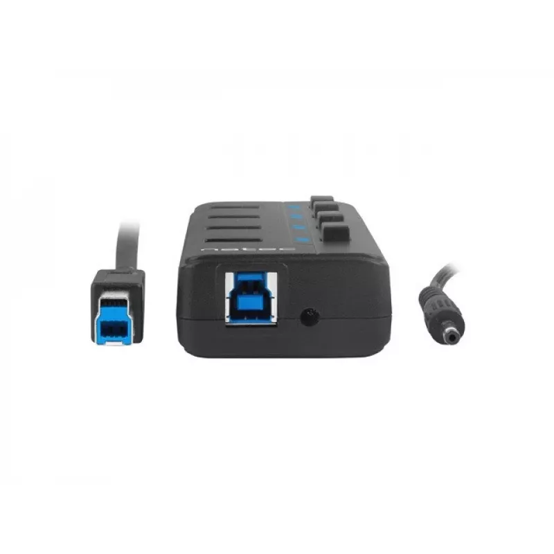 USB-jaotur NATEC MANTIS USB 2.0 Type-B — 4x USB 3.2 Gen 1 Type-A porti, must, 0,8 m kaabel, vahelduvvooluadapter, toitelüliti