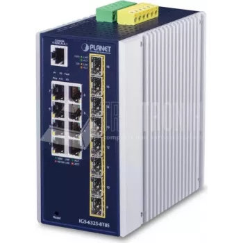 Hallatav kommutaator PLANET IP30 Industrial L3 8-Port Gigabit Ethernet