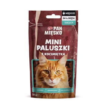 Kassimaiused Pan Miesko Mini Duck Sticks Catnipiga 50 g — hüpoallergeenne teravilja- ja sojavaba suupiste täiskasvanud kassidele