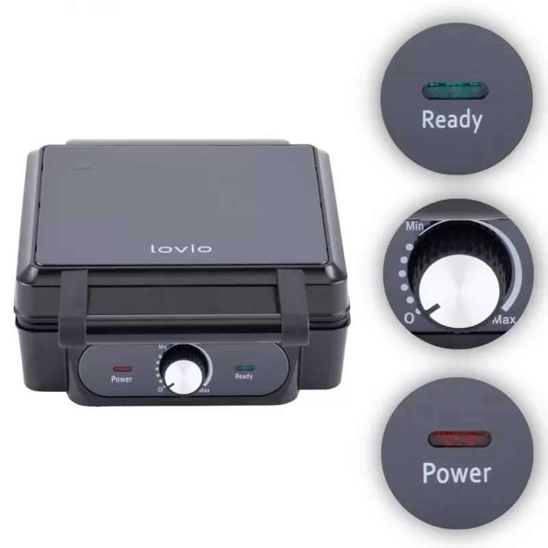 Vahvlimasin Lovio LVWF001BK — 1400W, must, elektriline tööpinnavahvliraud