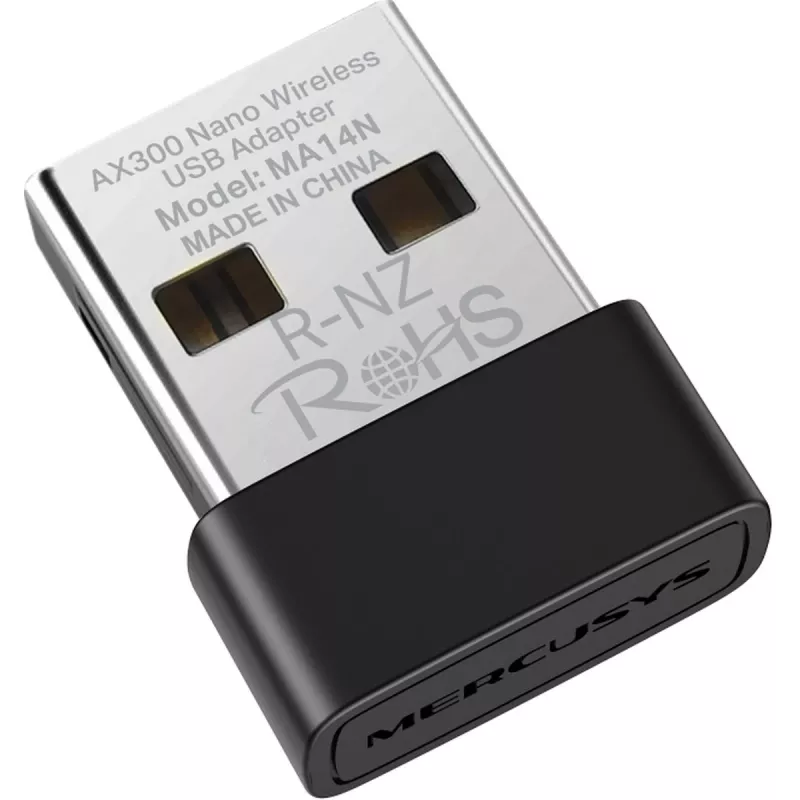 USB Wi‑Fi adapter MERCUSYS MA14N — USB Type‑A, 2,4 GHz üheribaline, kuni 287 Mb/s, must