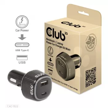 CLUB3D sülearvuti / sülearvuti autolaadija 63 Watt, Auto, sigaretisüütaja, 24 V, must