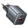 Vention FEWH0-EU 30W GaN laadija — 1× USB-C, 1× USB-A, 30 W, must
