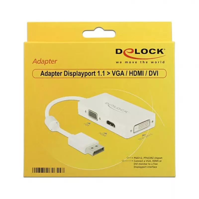 DELOCK adapterkaabel DisplayPort pesa > 1 x VGA + 1 x HDMI + 1 x DVI 24+1 Valge