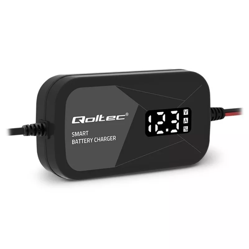 Akulaadija QOLTEC 52492 12V 2A mikroprotsessorjuhtimise ja akuelementide taastamise funktsiooniga