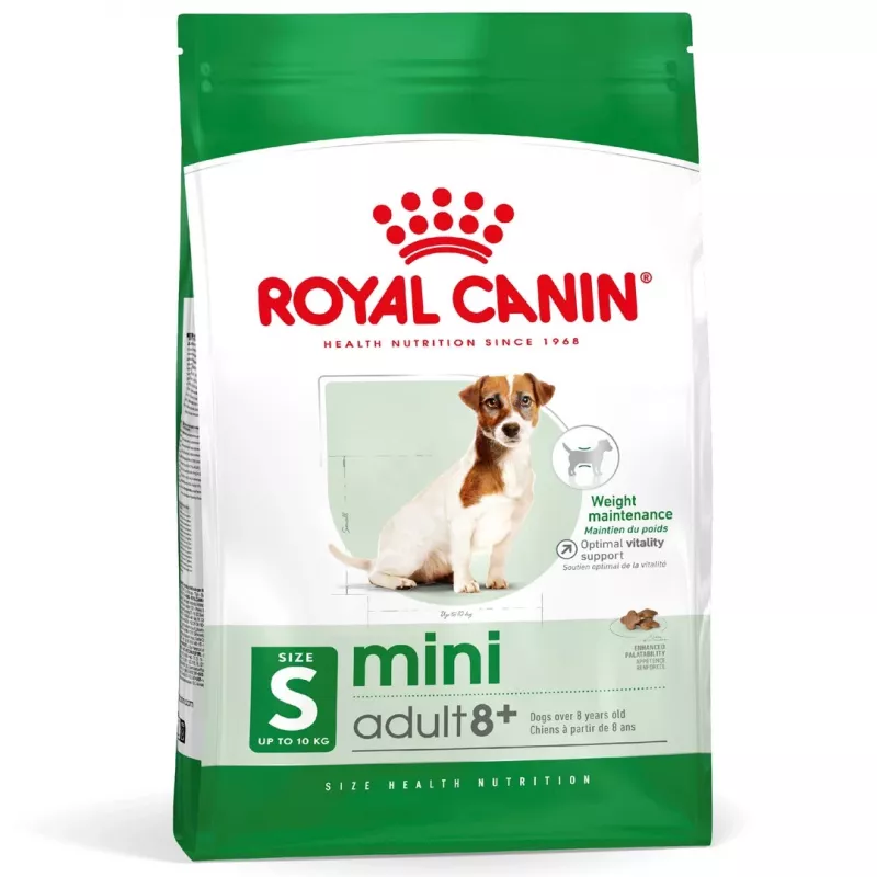 Kuiv koeratoit Royal Canin Mini Adult 8+ Senior linnuliha, riisi ja köögiviljadega, 8 kg, väikestele tõugudele (5–10 kg)